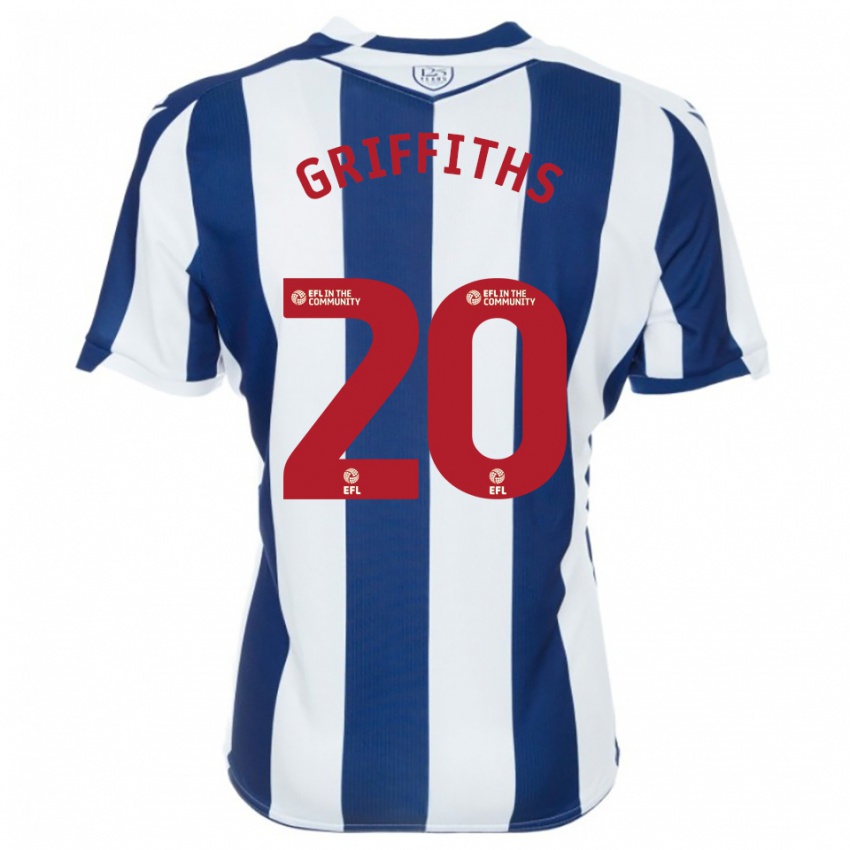 גברים ג'וש גריפית'ס #20 כחול נייבי לבן ג'רזי ביתית 2025/26 חולצה קצרה