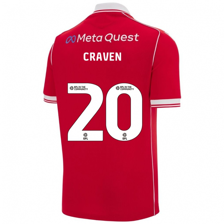 גברים Lizzie Craven #20 אדום לבן ג'רזי ביתית 2025/26 חולצה קצרה