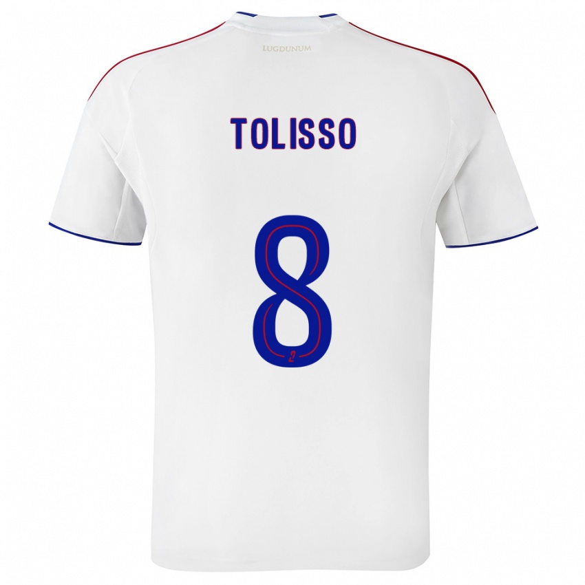 גברים קורנטין טוליסו #8 לבן אדום ג'רזי ביתית 2025/26 חולצה קצרה