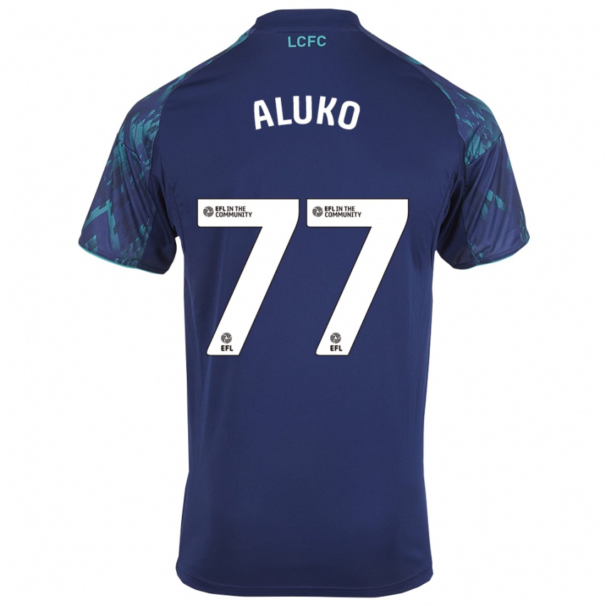 גברים Olabade Aluko #77 כחול נייבי ירוק לבן הרחק ג'רזי 2025/26 חולצה קצרה