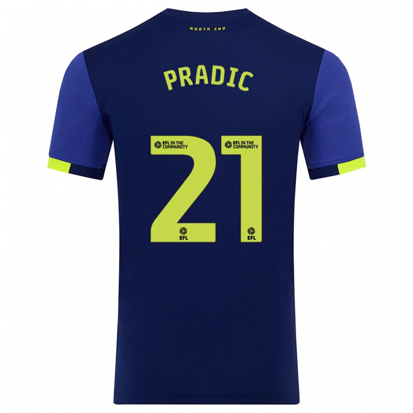 גברים James Pradic #21 כחול נייבי צהוב הרחק ג'רזי 2025/26 חולצה קצרה