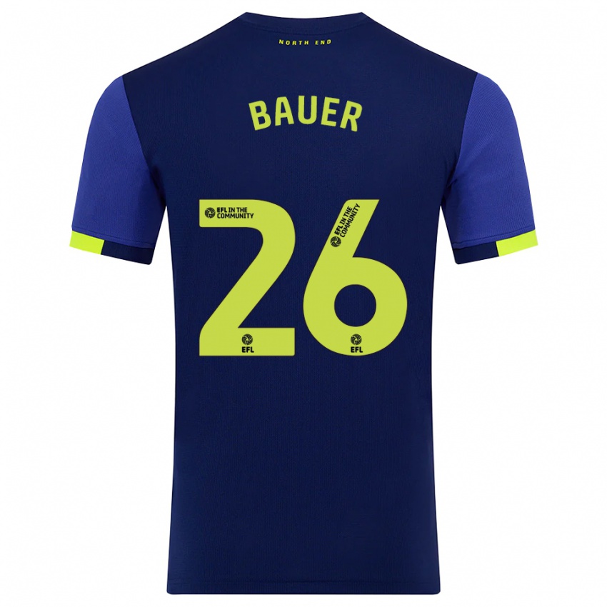 גברים פטריק באואר #26 כחול נייבי צהוב הרחק ג'רזי 2025/26 חולצה קצרה