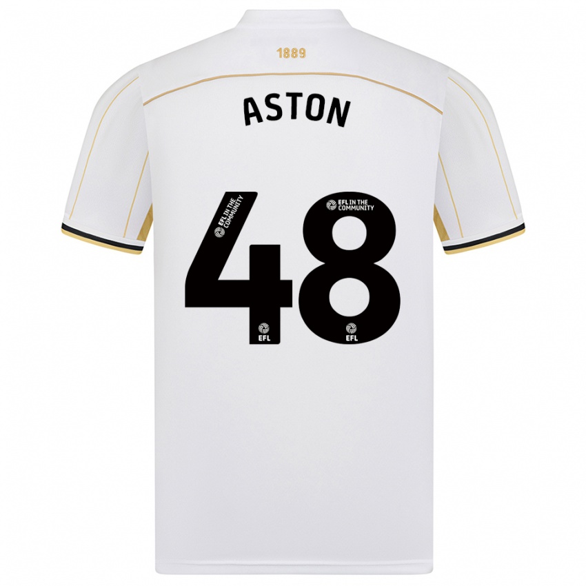 גברים סם אסטון #48 לבן זהב הרחק ג'רזי 2025/26 חולצה קצרה