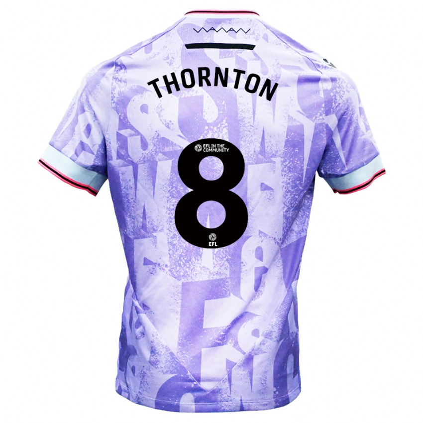 גברים ג׳רוויס ת׳ורנטון #8 לילך לבן הרחק ג'רזי 2025/26 חולצה קצרה