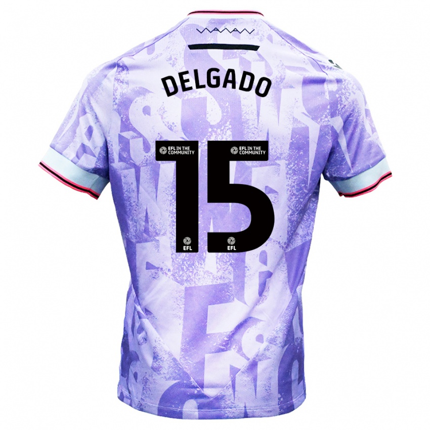 גברים חואן דלגאדו #15 לילך לבן הרחק ג'רזי 2025/26 חולצה קצרה