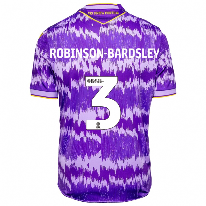 גברים Rocco Robinson-Bardsley #3 סגול צהוב הרחק ג'רזי 2025/26 חולצה קצרה