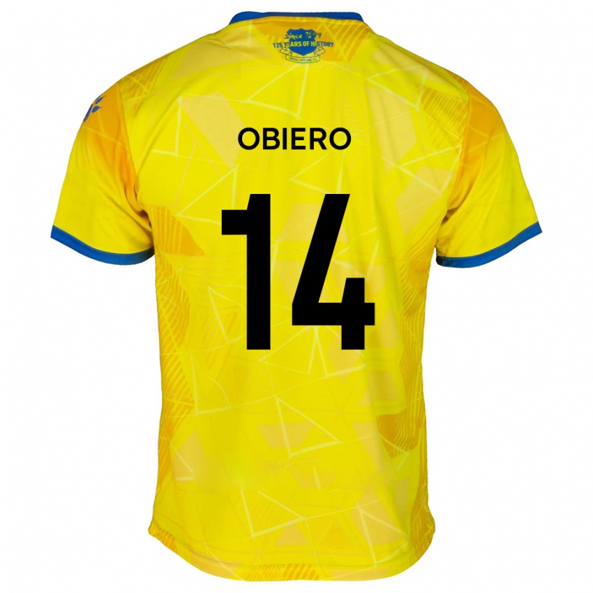 גברים מיקה אוביירו #14 צהוב כחול הרחק ג'רזי 2025/26 חולצה קצרה