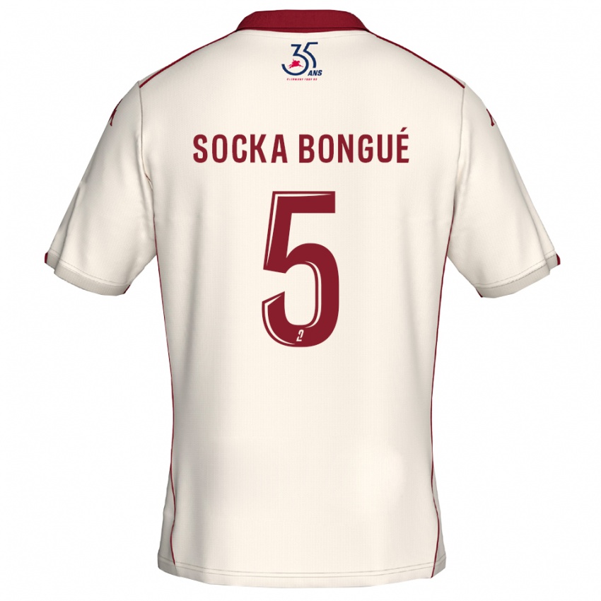 גברים Loïc Socka Bongué #5 לבן בורדו הרחק ג'רזי 2025/26 חולצה קצרה