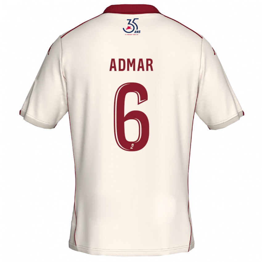 גברים Marouane Admar #6 לבן בורדו הרחק ג'רזי 2025/26 חולצה קצרה