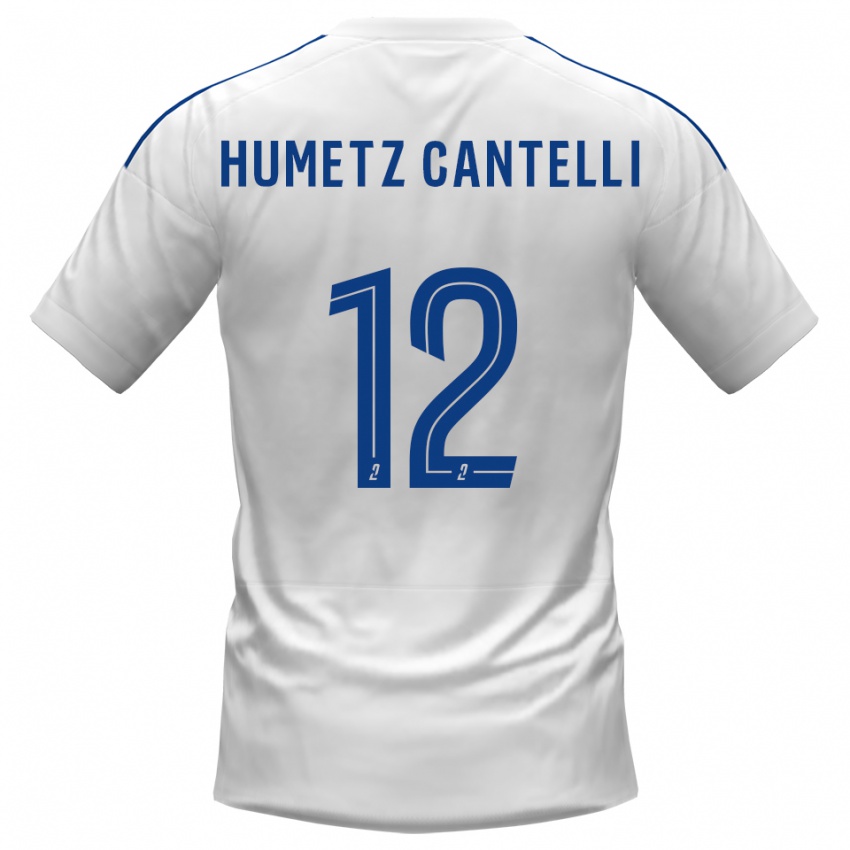 גברים Ange Humetz Cantelli #12 לבן כחול הרחק ג'רזי 2025/26 חולצה קצרה