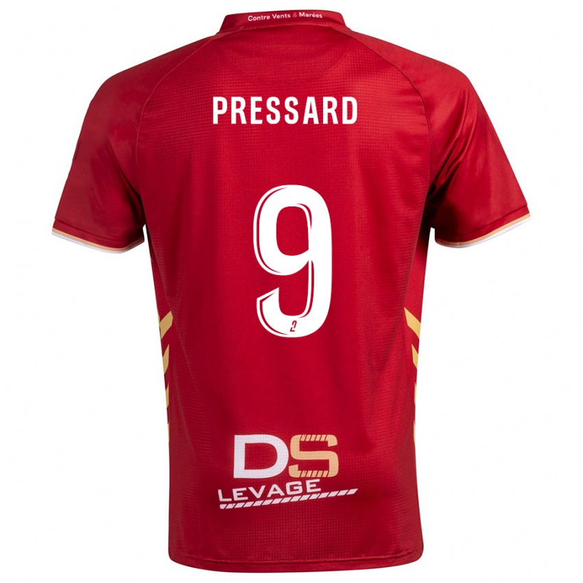 גברים Alan Pressard #9 בורדו זהב הרחק ג'רזי 2025/26 חולצה קצרה