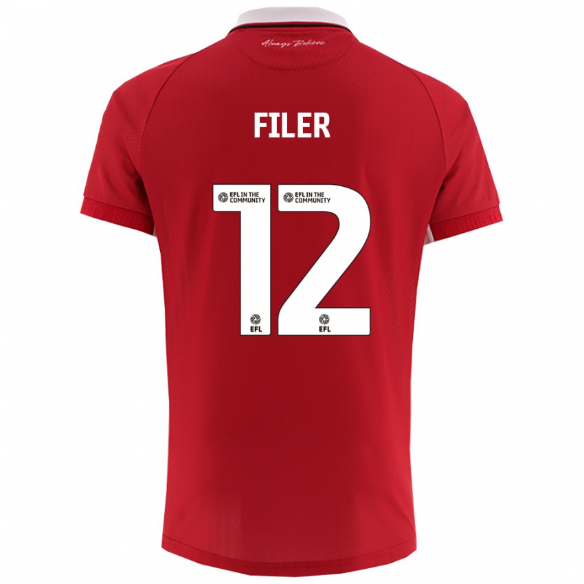 נשים Charlie Filer #12 אדום לבן ג'רזי ביתית 2025/26 חולצה קצרה