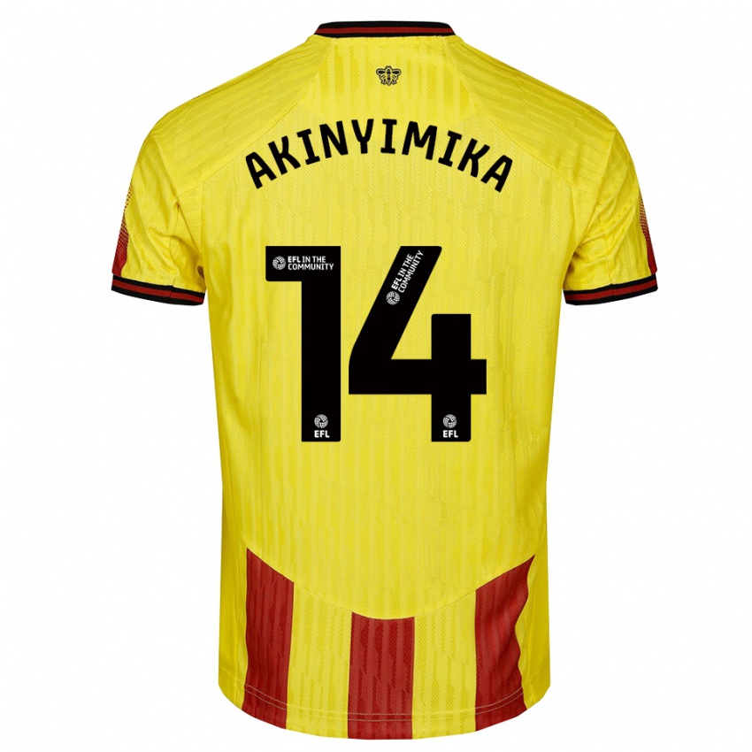 נשים Tobi Akinyimika #14 צהוב אדום ג'רזי ביתית 2025/26 חולצה קצרה