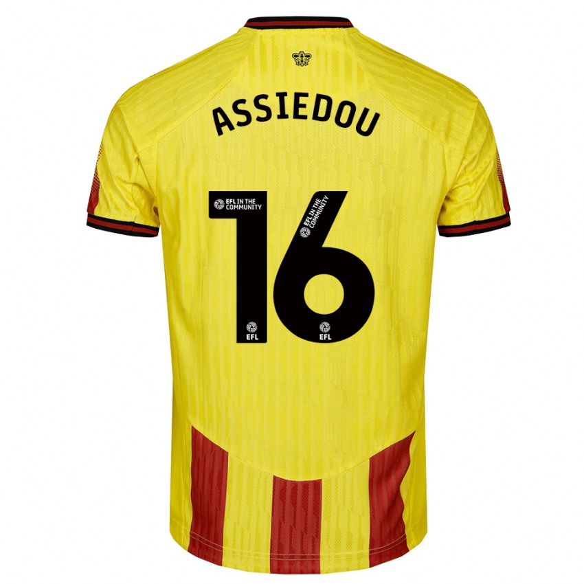 נשים Bentley Assiedou #16 צהוב אדום ג'רזי ביתית 2025/26 חולצה קצרה