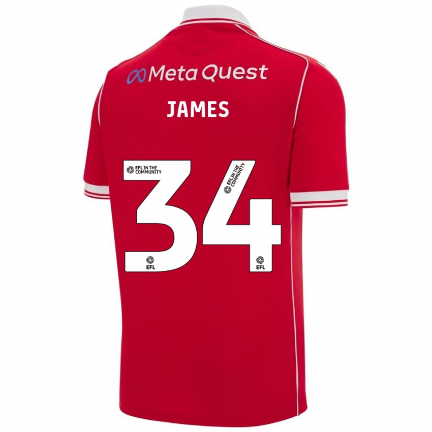 נשים אהרון ג'יימס #34 אדום לבן ג'רזי ביתית 2025/26 חולצה קצרה