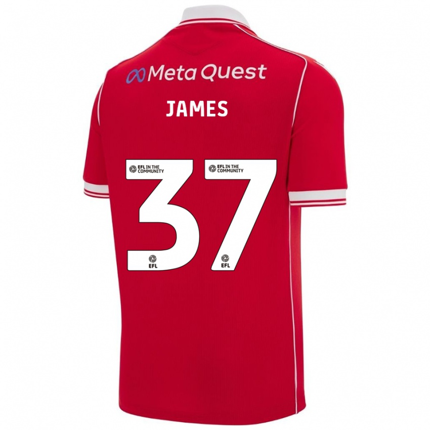 נשים מאטי ג'יימס #37 אדום לבן ג'רזי ביתית 2025/26 חולצה קצרה