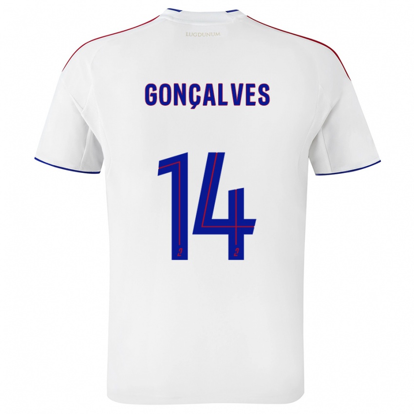 נשים Tiago Gonçalves #14 לבן אדום ג'רזי ביתית 2025/26 חולצה קצרה