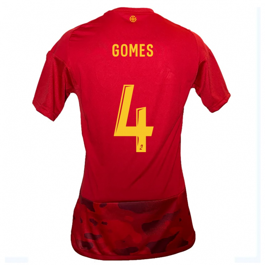 נשים Paul Gomes #4 אדום צהוב ג'רזי ביתית 2025/26 חולצה קצרה