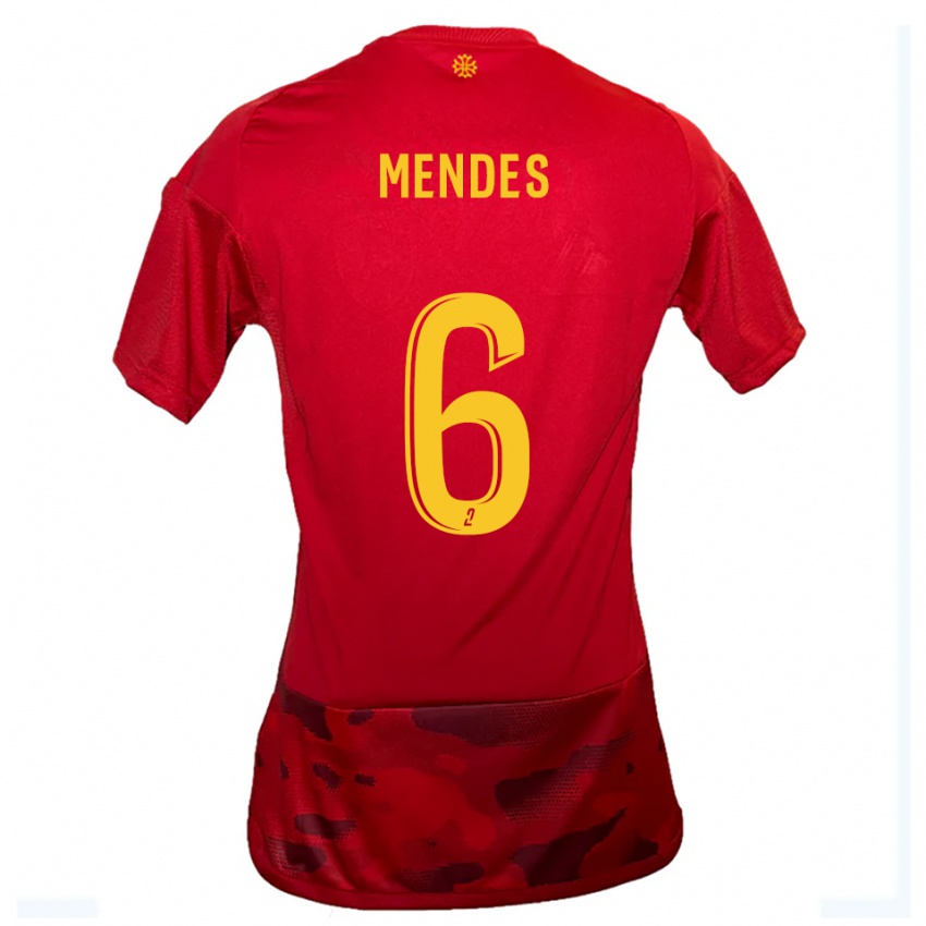 נשים Jordan Mendes #6 אדום צהוב ג'רזי ביתית 2025/26 חולצה קצרה
