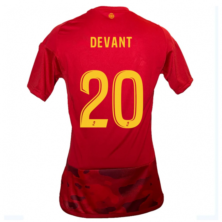 נשים Caroline Devant #20 אדום צהוב ג'רזי ביתית 2025/26 חולצה קצרה