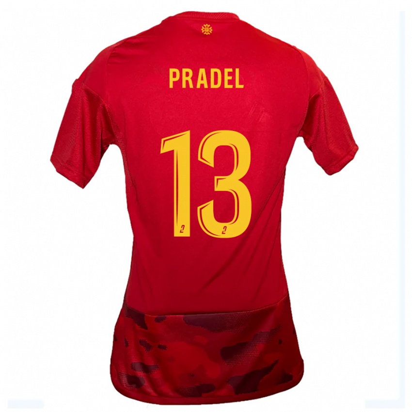 נשים Thibaut Pradel #13 אדום צהוב ג'רזי ביתית 2025/26 חולצה קצרה