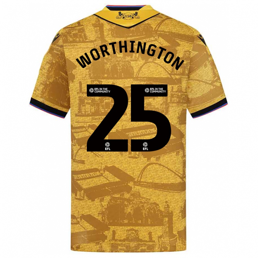 נשים Nicola Worthington #25 זהב שחור הרחק ג'רזי 2025/26 חולצה קצרה