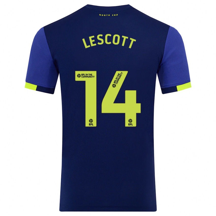 נשים Clayton Lescott #14 כחול נייבי צהוב הרחק ג'רזי 2025/26 חולצה קצרה