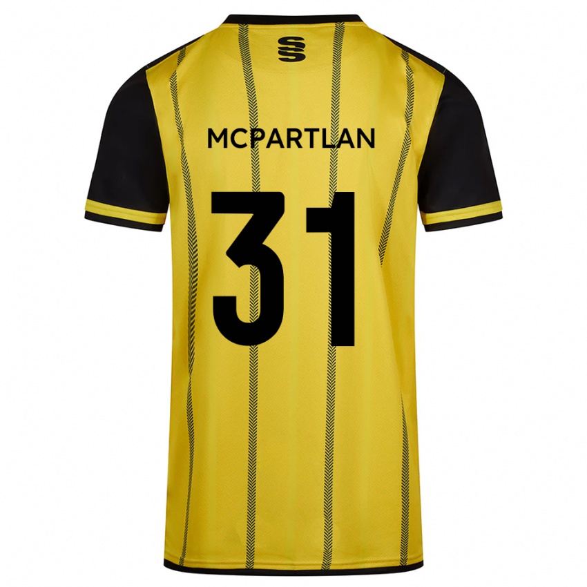 נשים Cian Mcpartlan #31 צהוב שחור הרחק ג'רזי 2025/26 חולצה קצרה