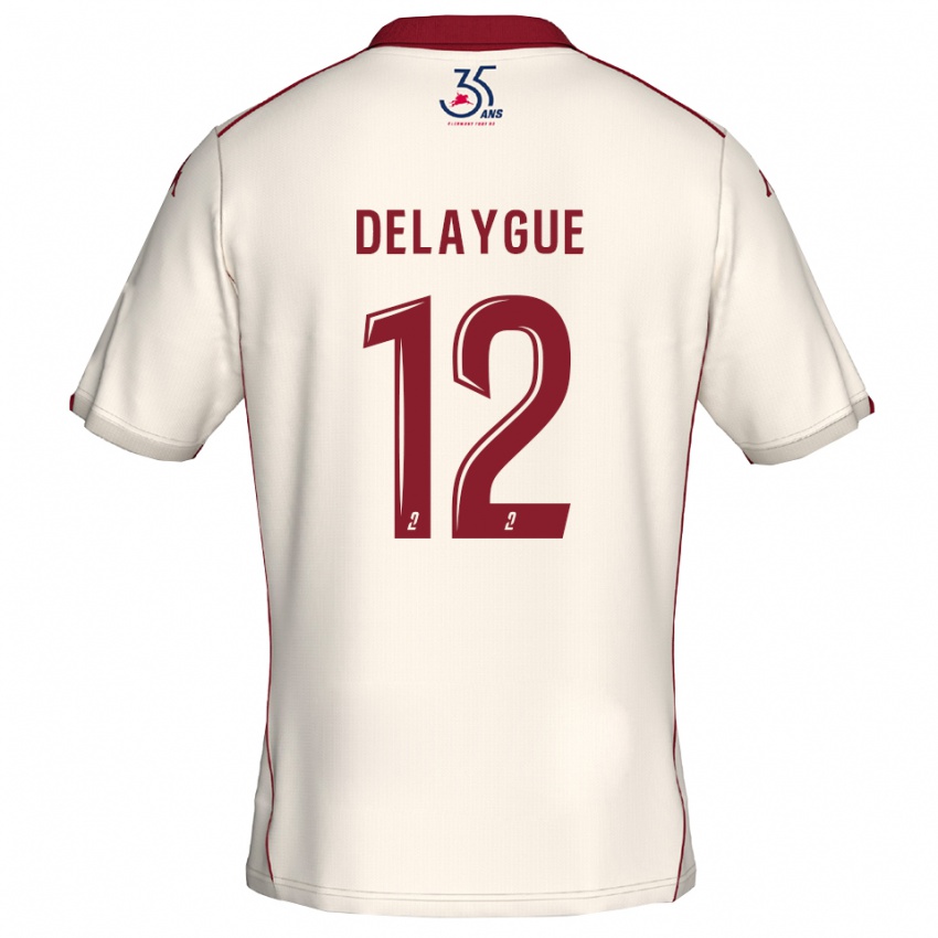 נשים Lorenzo Delaygue #12 לבן בורדו הרחק ג'רזי 2025/26 חולצה קצרה