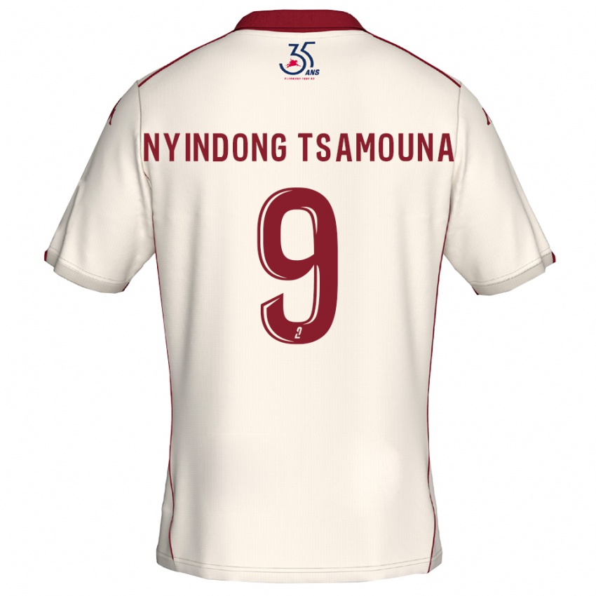 נשים Jean Nyindong Tsamouna #9 לבן בורדו הרחק ג'רזי 2025/26 חולצה קצרה