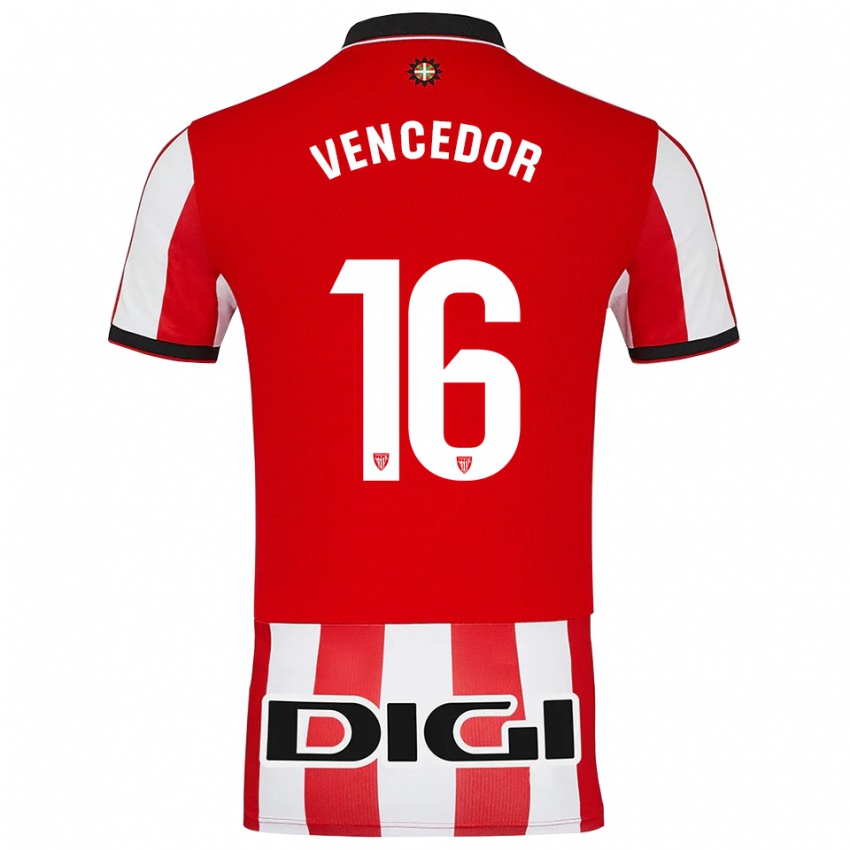 ילדים Unai Vencedor #16 אדום לבן ג'רזי ביתית 2025/26 חולצה קצרה