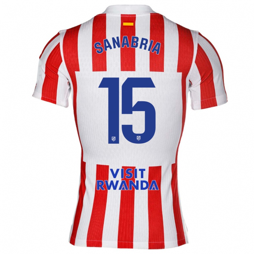 ילדים חואן מנואל סאנאבריה #15 אדום לבן ג'רזי ביתית 2025/26 חולצה קצרה