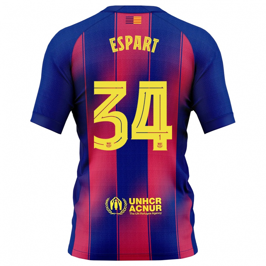 ילדים Xavi Espart #34 כחול אדום ג'רזי ביתית 2025/26 חולצה קצרה