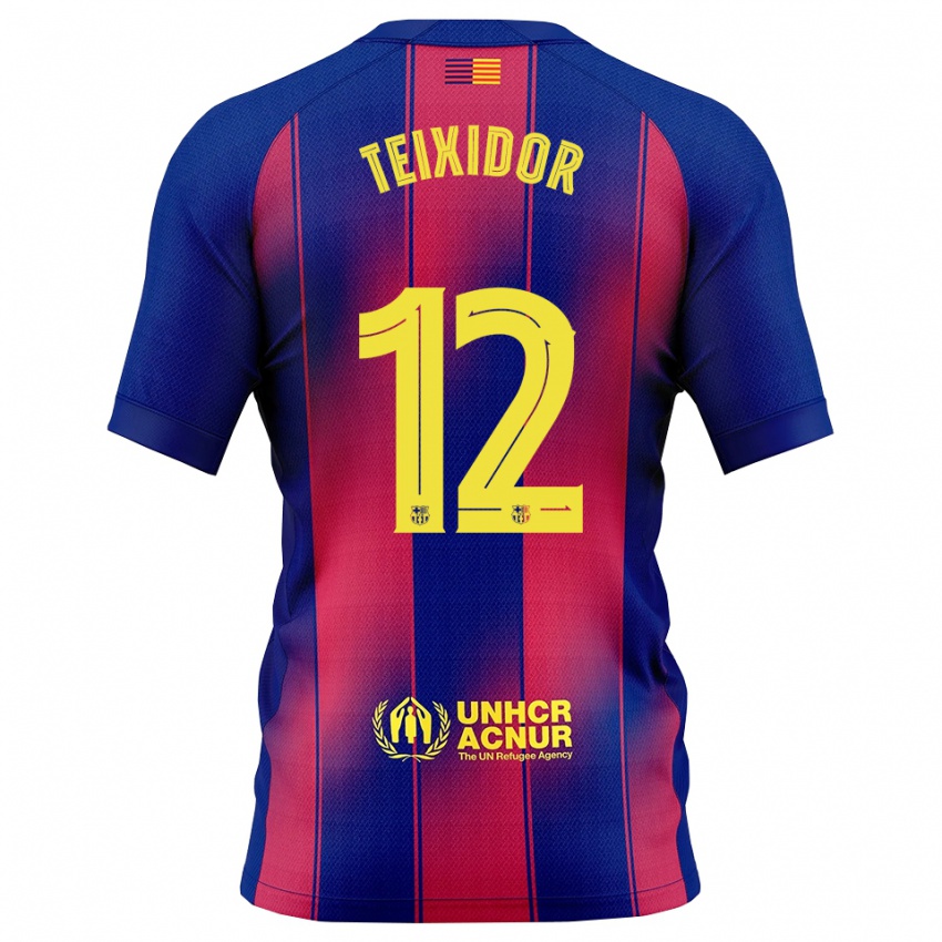 ילדים Nil Teixidor #12 כחול אדום ג'רזי ביתית 2025/26 חולצה קצרה