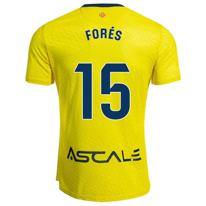 ילדים Arnau Forés #15 צהוב נייבי ג'רזי ביתית 2025/26 חולצה קצרה