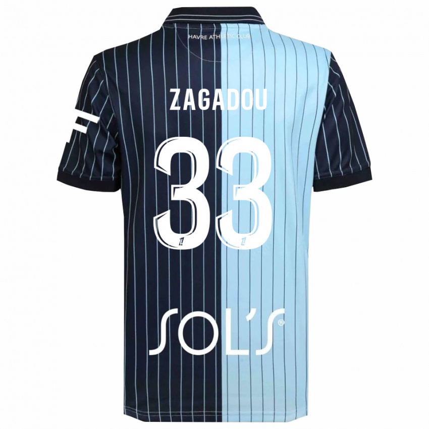ילדים Stephan Zagadou #33 כחול נייבי תכלת ג'רזי ביתית 2025/26 חולצה קצרה