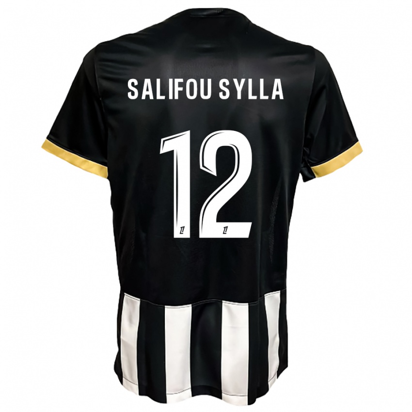 ילדים Salifou Sylla #12 שחור לבן ג'רזי ביתית 2025/26 חולצה קצרה