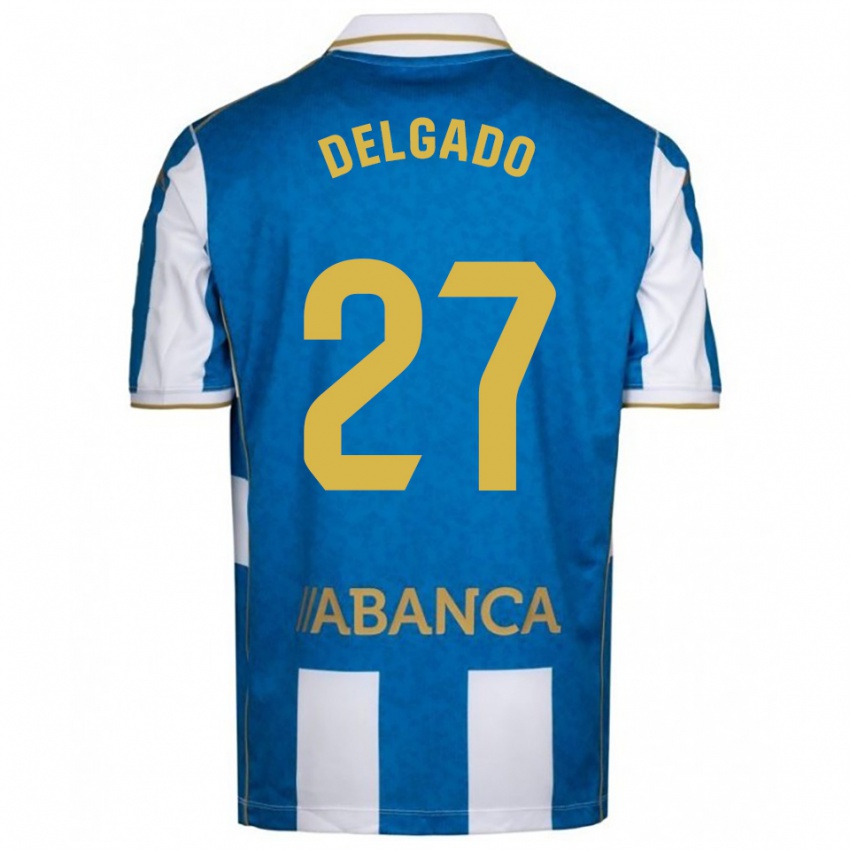 ילדים Álex Delgado #27 לבן כחול ג'רזי ביתית 2025/26 חולצה קצרה