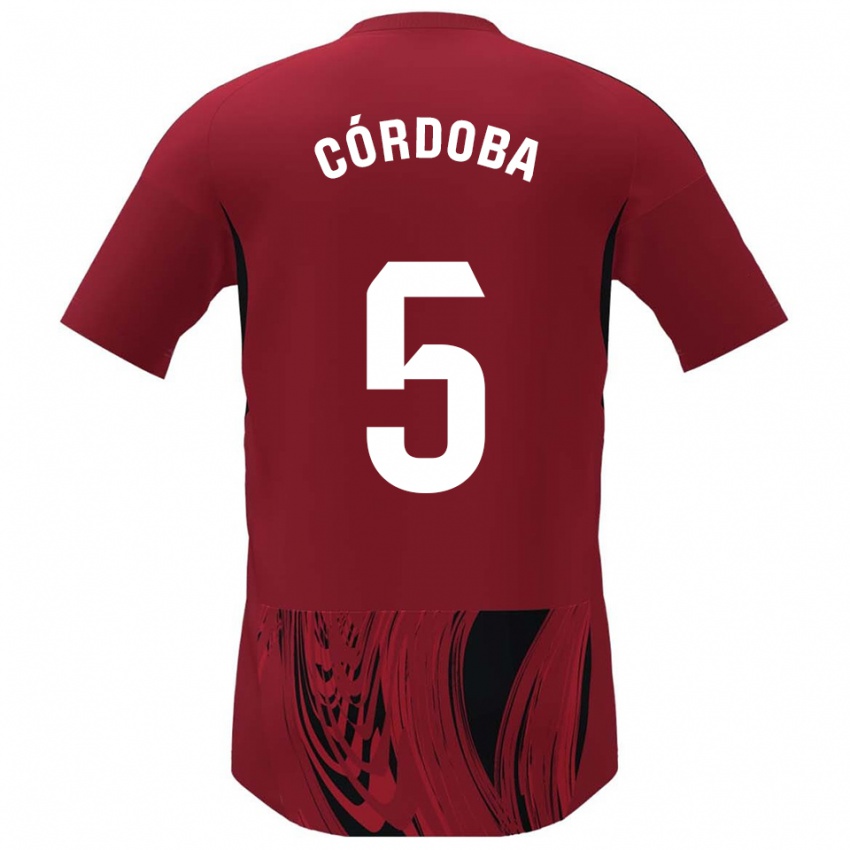 ילדים Iker Córdoba #5 אדום שחור ג'רזי ביתית 2025/26 חולצה קצרה