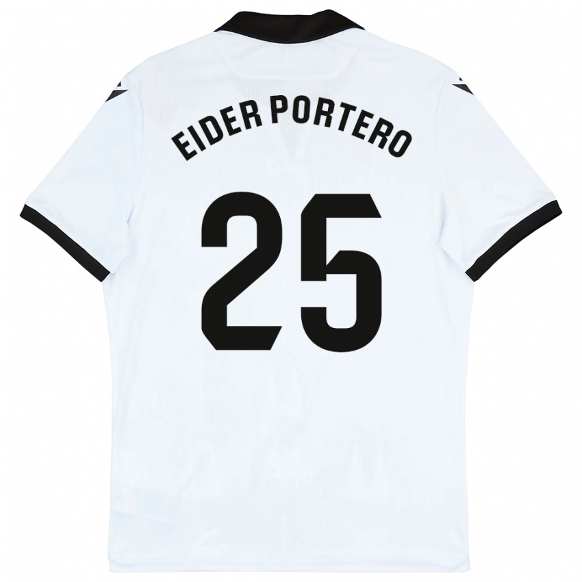 ילדים Eider Portero #25 לבן שחור ג'רזי ביתית 2025/26 חולצה קצרה