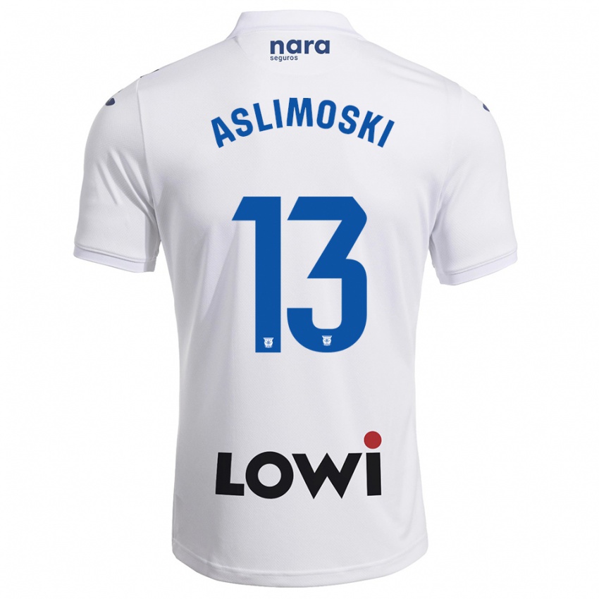 ילדים Tomme Aslimoski #13 לבן נייבי ג'רזי ביתית 2025/26 חולצה קצרה
