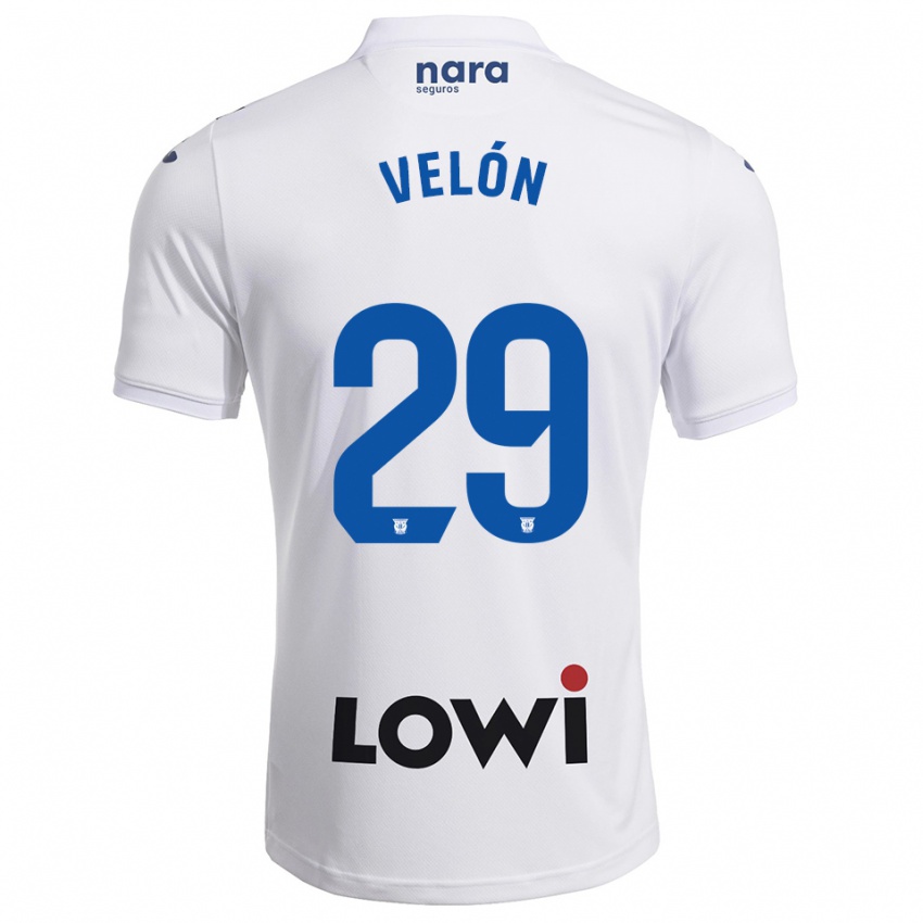 ילדים Hugo Velón #29 לבן נייבי ג'רזי ביתית 2025/26 חולצה קצרה