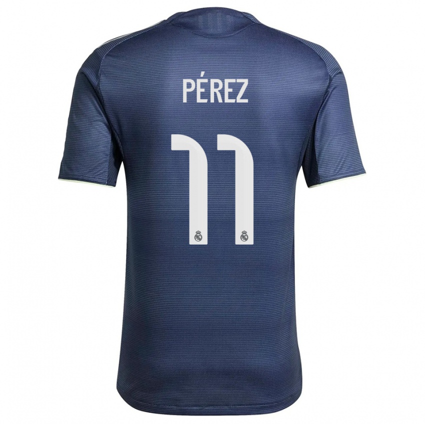 ילדים Adrián Pérez #11 כחול נייבי כסוף הרחק ג'רזי 2025/26 חולצה קצרה