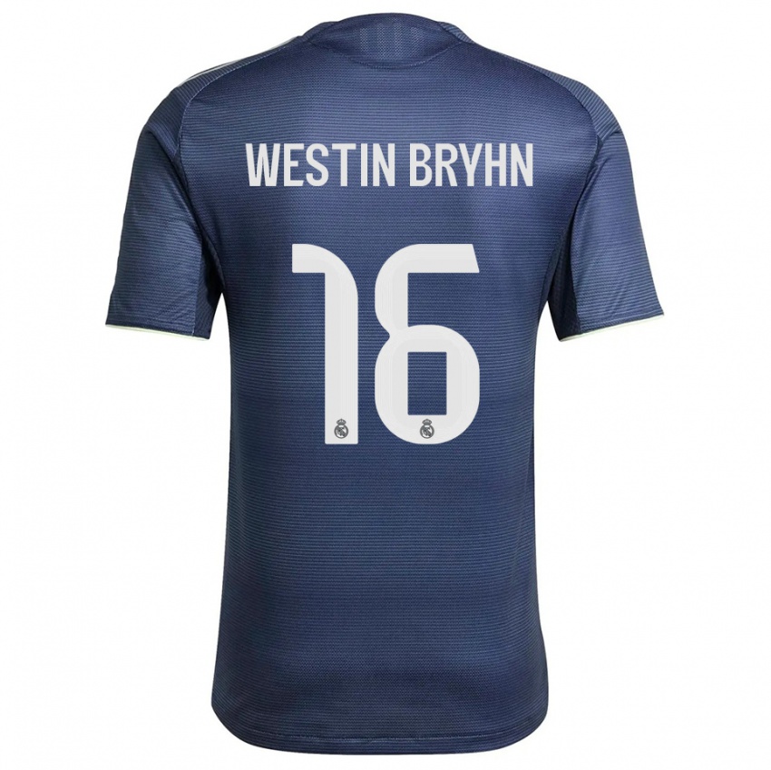 ילדים Leon Westin Bryhn #16 כחול נייבי כסוף הרחק ג'רזי 2025/26 חולצה קצרה