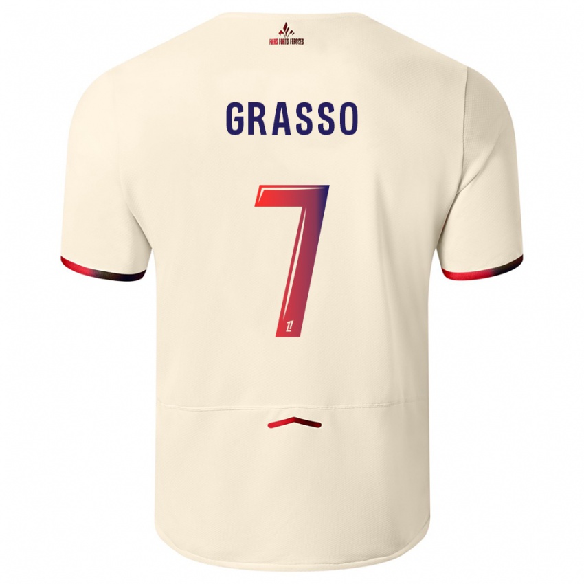 ילדים Enzo Grasso #7 לבן שמנת אדום הרחק ג'רזי 2025/26 חולצה קצרה