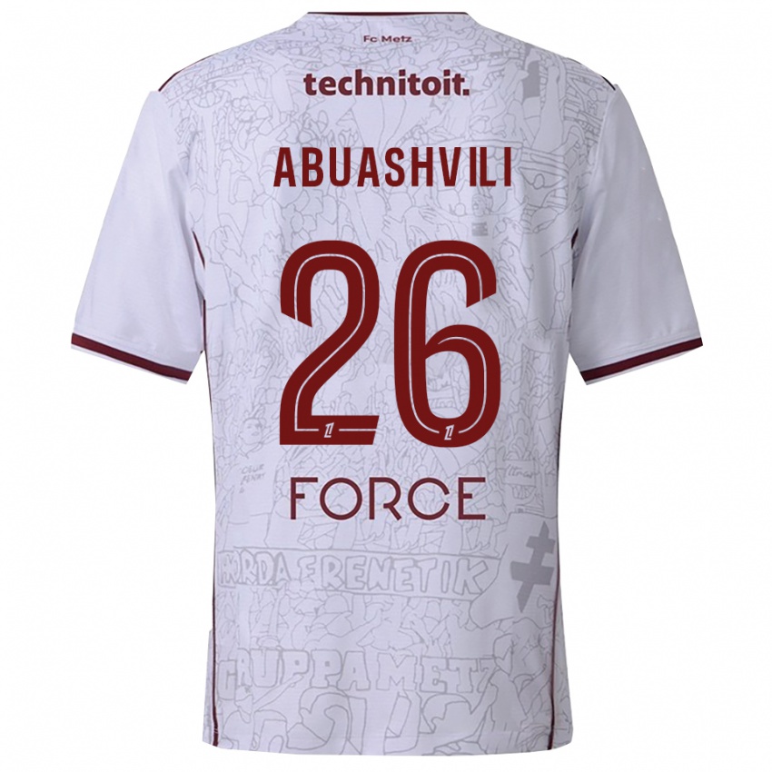 ילדים Giorgi Abuashvili #26 לבן בורדו הרחק ג'רזי 2025/26 חולצה קצרה