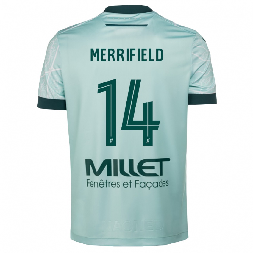 ילדים Loan Merrifield #14 ירוק לבן הרחק ג'רזי 2025/26 חולצה קצרה