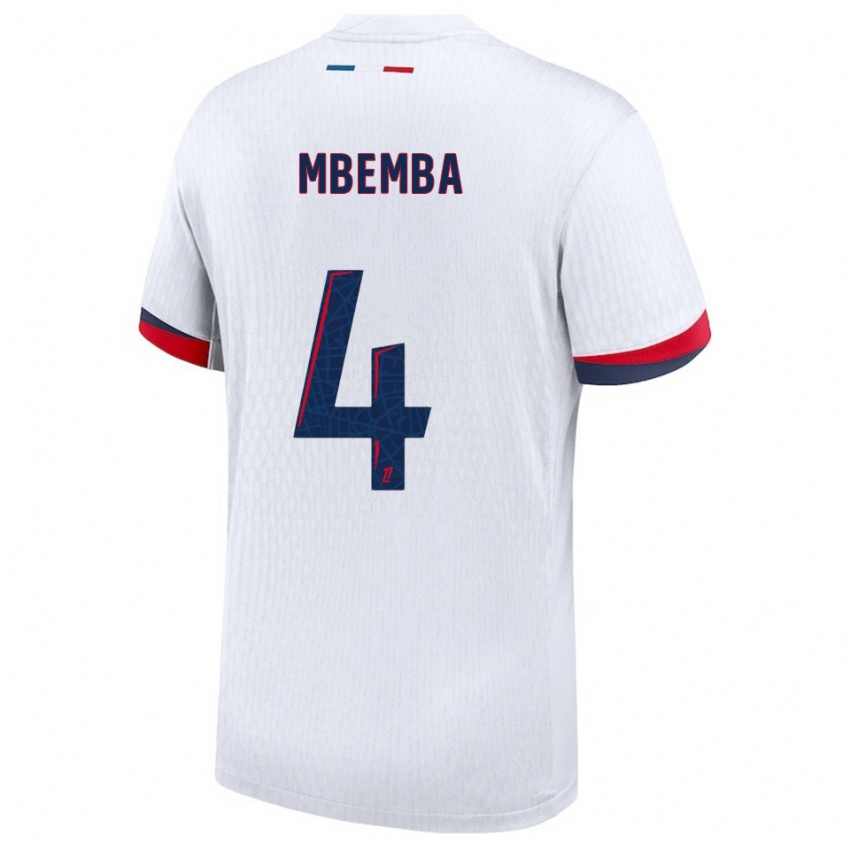 ילדים Stanislas Mbemba #4 לבן אדום הרחק ג'רזי 2025/26 חולצה קצרה