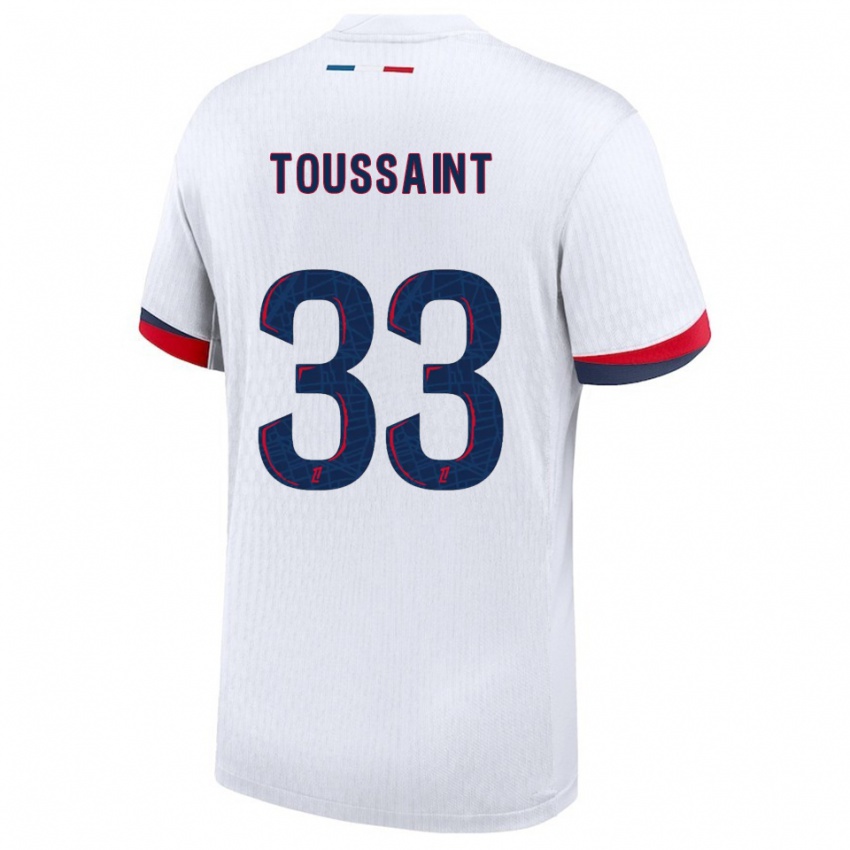 ילדים Océane Toussaint #33 לבן אדום הרחק ג'רזי 2025/26 חולצה קצרה