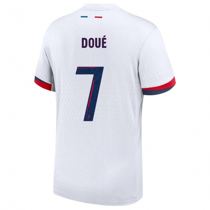 ילדים Gueladan Doué #7 לבן אדום הרחק ג'רזי 2025/26 חולצה קצרה